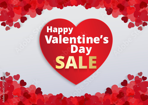 Valentine love card with red heart footer and sale text .