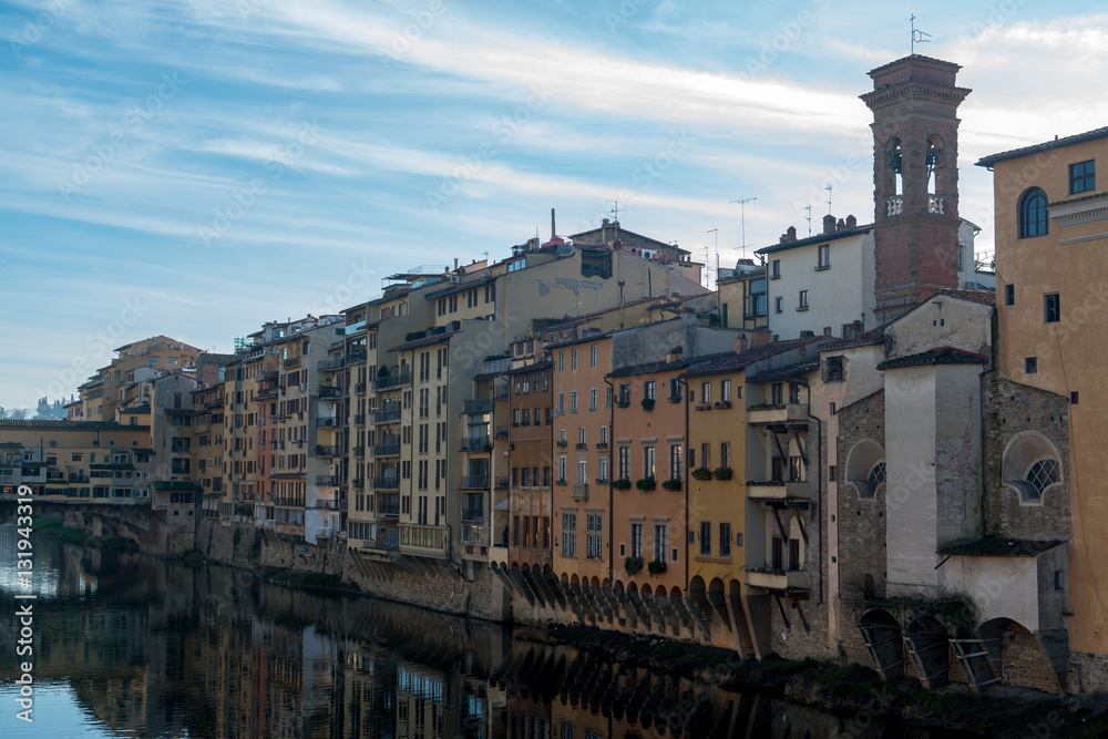 Architecture of buildings on the banks of the Arno river with Po