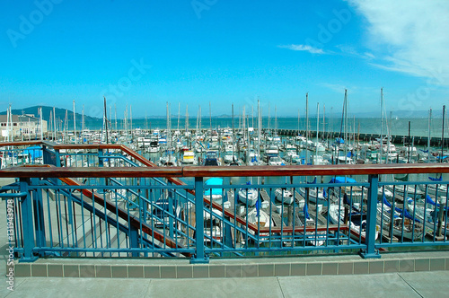 Boats tied up at the marina