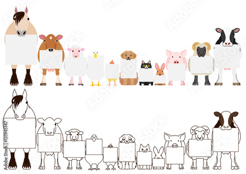 farm animals with board border set © Studio Ayutaka