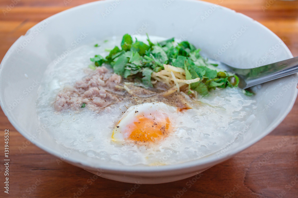 Porridge with pork and egg. Porridge with pork and egg.