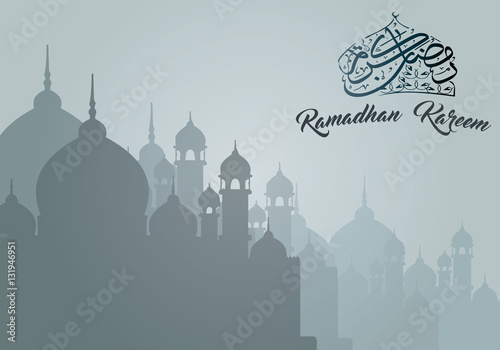 Ramadan Kareem Greeting with Mosque and Arabic Calligraphy Design Elements