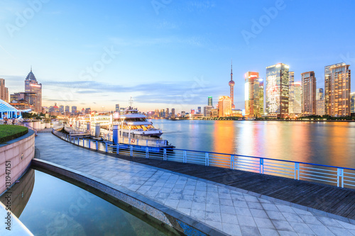 Shanghai skyline on the Huangpu River at night,China © ABCDstock