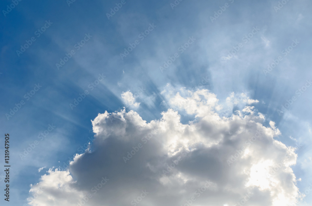 Blue sky with clouds and sun sunbeam Blue sky with clouds and sun sunbeam