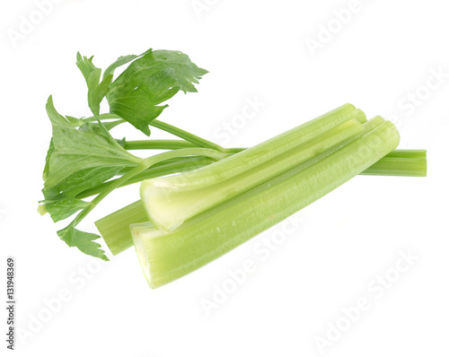 Green fresh celery  stick isolated on white.