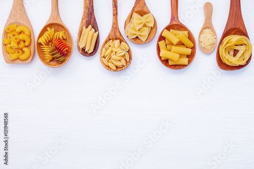 Italian foods concept and menu design. Various kind of Pasta Far