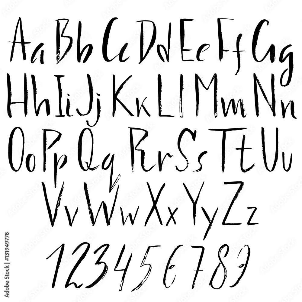 Hand drawn font made by dry brush strokes. Grunge style alphabet Hand drawn font made by dry brush strokes. Grunge style alphabet