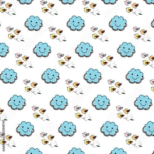 doodle cute bird theme pattern background