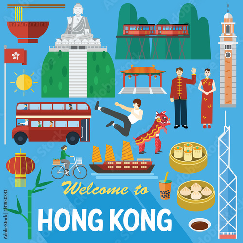 Flat design, Hong Kong Landmarks and icons, vector