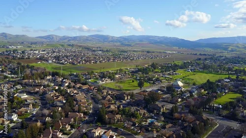 Aerial shot of a suburban neighborhood in Livermore Ca. photo