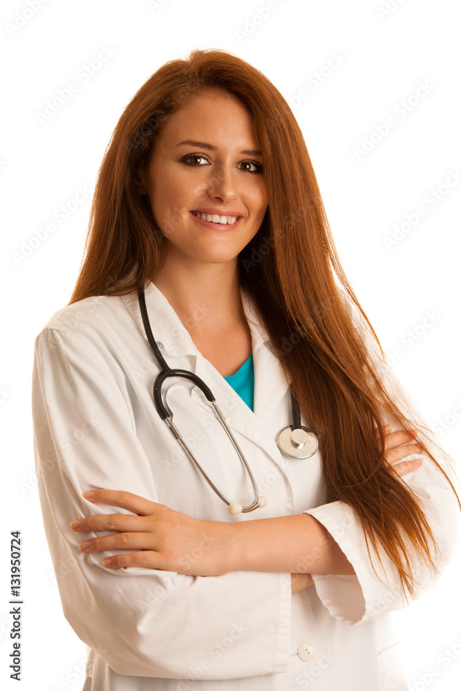 health care and medicine - young woman doctor isolated over whit health care and medicine - young woman doctor isolated over whit