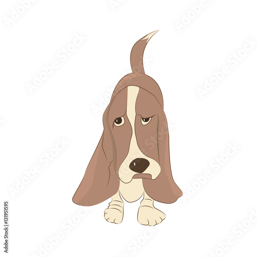 Cute Basset Hound dog. Cartoon character for apparel or other uses in vector. T-shirt print or Book illustrations for children. Isolated on white background.