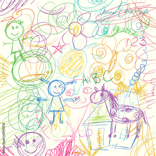 Colored pencils scribbles made by a little kid