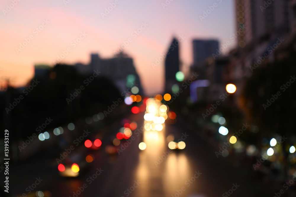 Street lights after sunset at Bangkok midtown, Bokeh background
