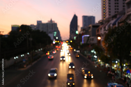 Street lights after sunset at Bangkok midtown  Bokeh background  