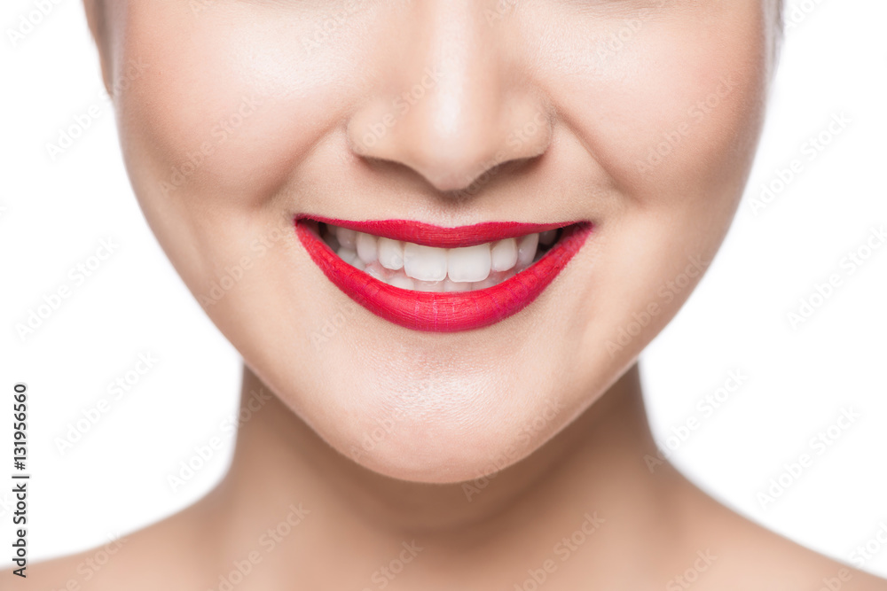 Sexy sensual red lip, mouth open, white teeth. Sexy sensual red lip, mouth open, white teeth.