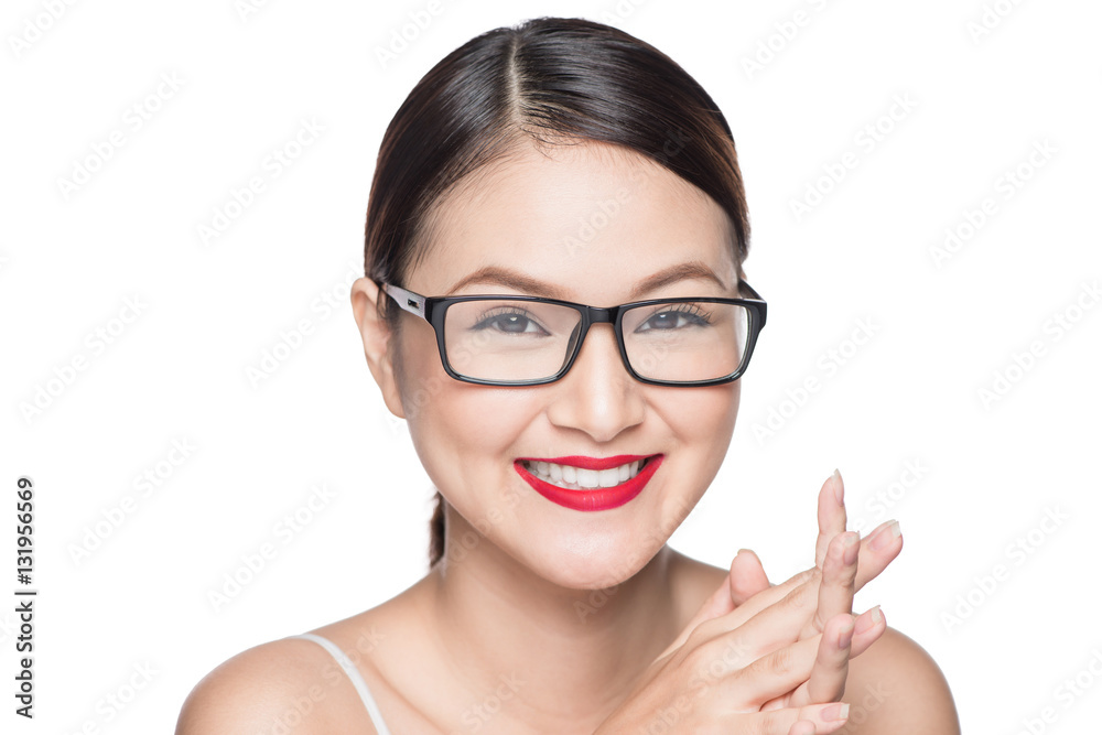 Beauty asian model girl with perfect skin wearing glasses, isola Beauty asian model girl with perfect skin wearing glasses, isola