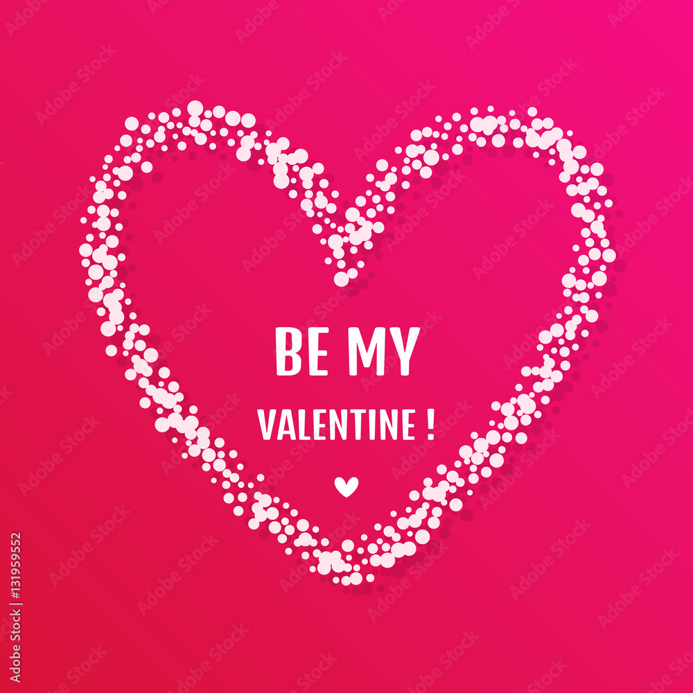 Simple vector valentine day card with mosaic heart shape on pink background.