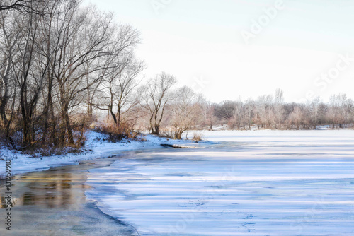 Frozen Water and Ice on the Dnieper River