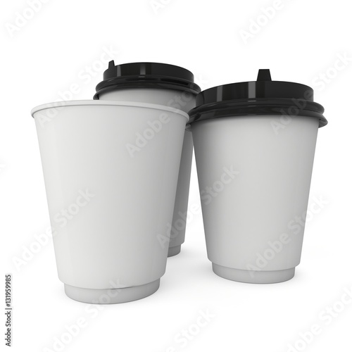 Wallpaper Mural Disposable coffee cups. Blank paper mug. 3d render isolated on white background Torontodigital.ca