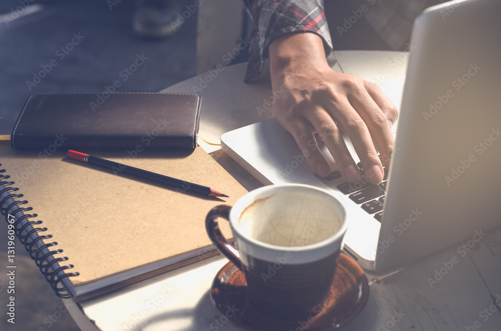 working on laptop, close up of hands of business man,coffee cup, working on laptop, close up of hands of business man,coffee cup,
