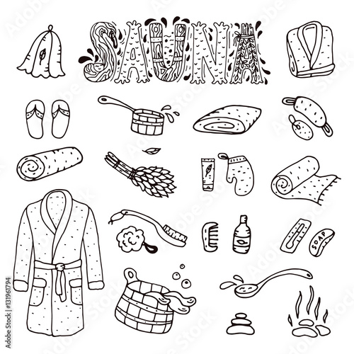  hand drawn sauna objects