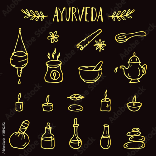 Set of ayurvedic icons.