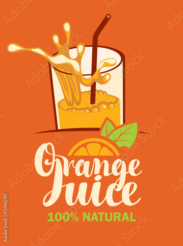 vector banner with a glass of fresh orange juice