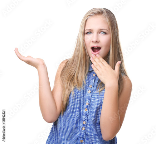Astonished teenager girl is...