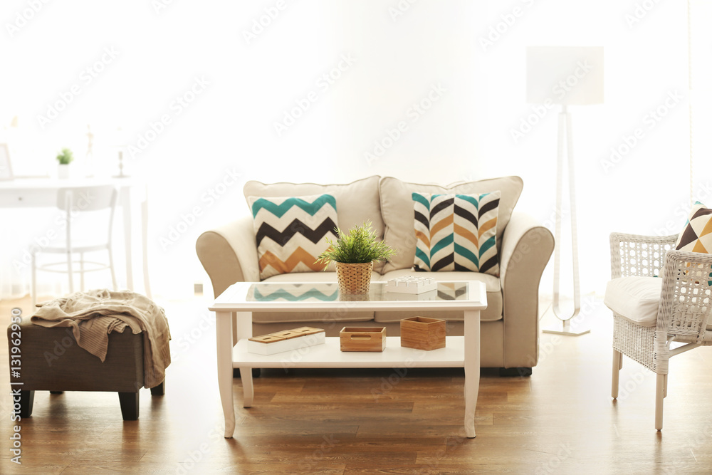Modern living room with sofa and furniture