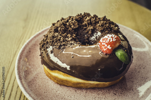 Vegan donut with cholocate photo