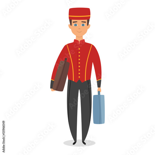 Vector cartoon style illustration of hotel bellboy