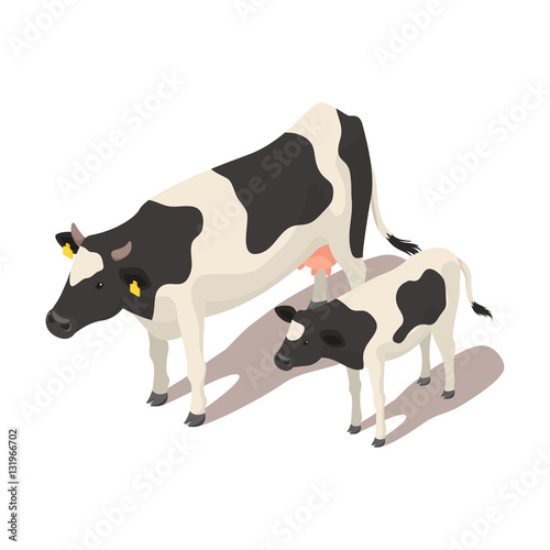 Isometric small and big cow.