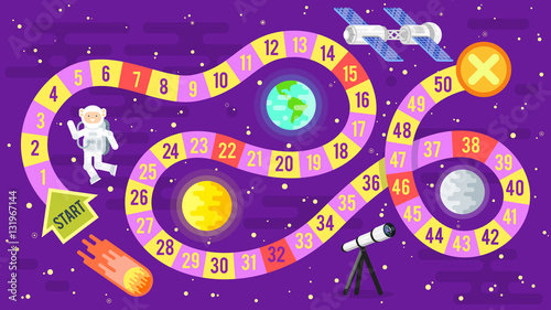 illustration of kids science and space board game.
