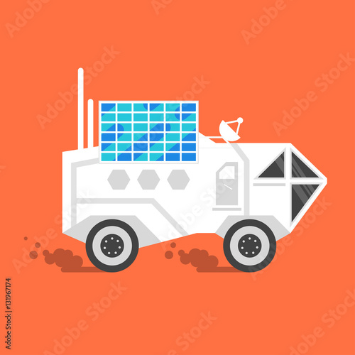 Vector flat style illustration of space rover with solar panel 
