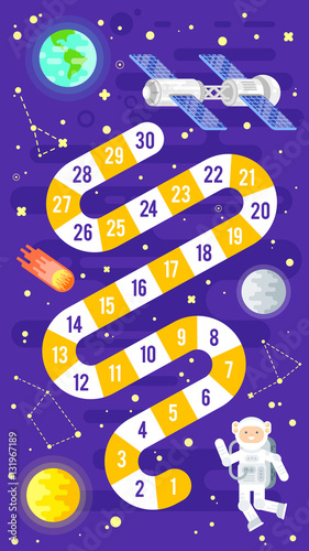 illustration of kids science and space board game