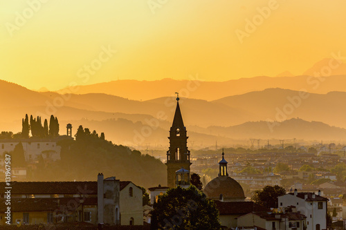 Sunset over the hills of Florence in Italy