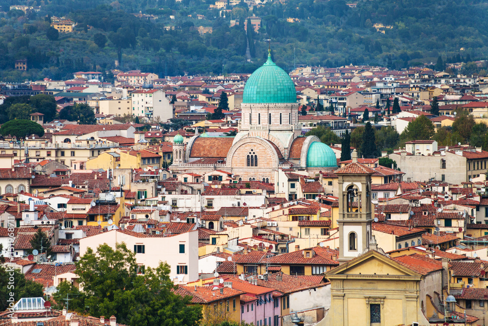 skyline of Florence city with Great Synagogue