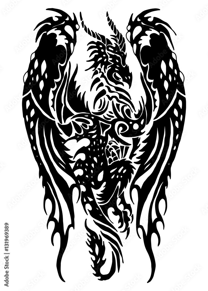 Fototapeta premium Dragon tribal ink tattoo concept design digital art