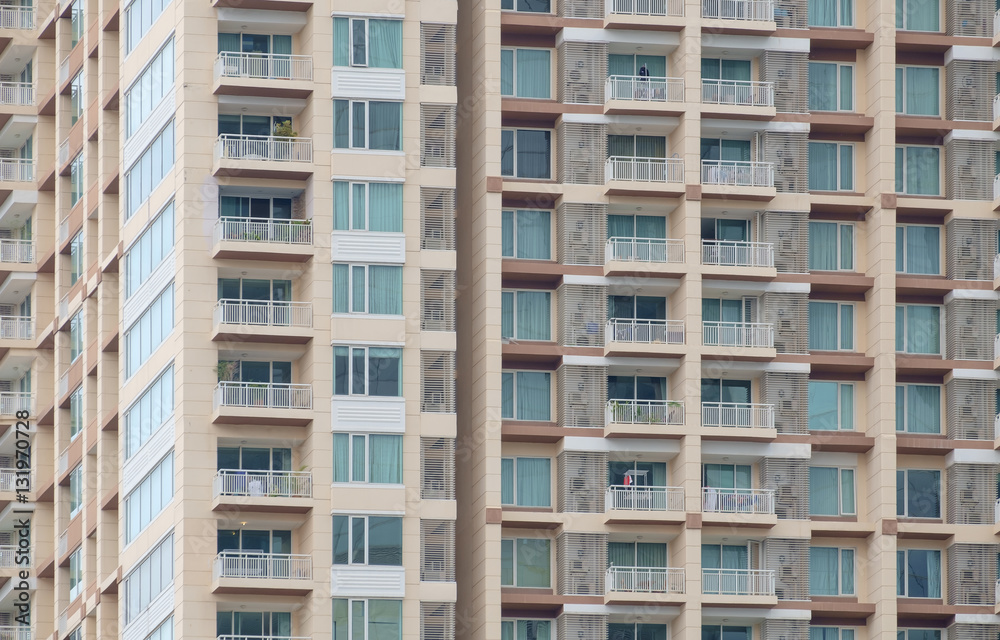 Apartment building / View of balconies of apartment building.