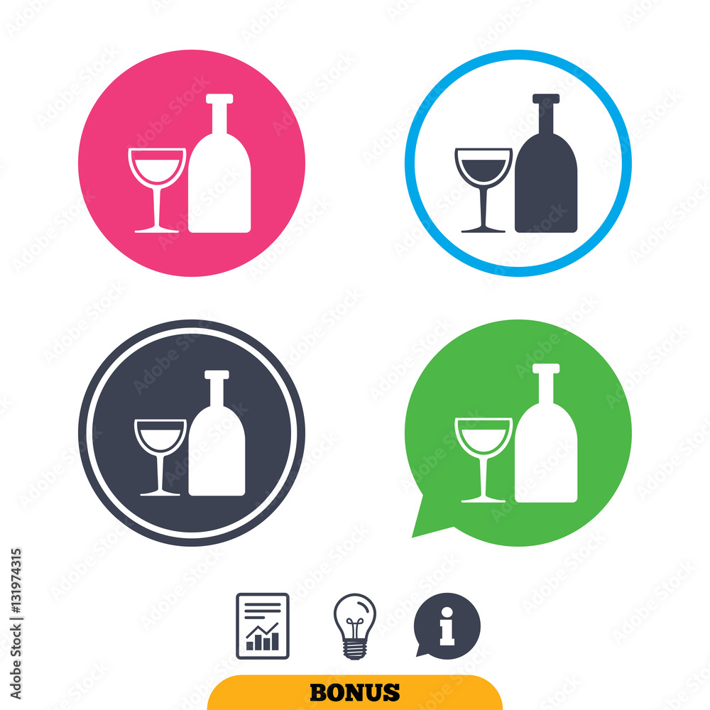 Alcohol sign. Drink symbol. Bottle with glass. Alcohol sign. Drink symbol. Bottle with glass.