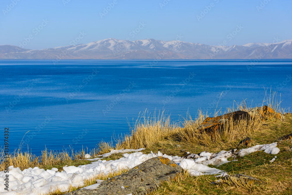 Beautiful scene with lake Sevan, Armenia