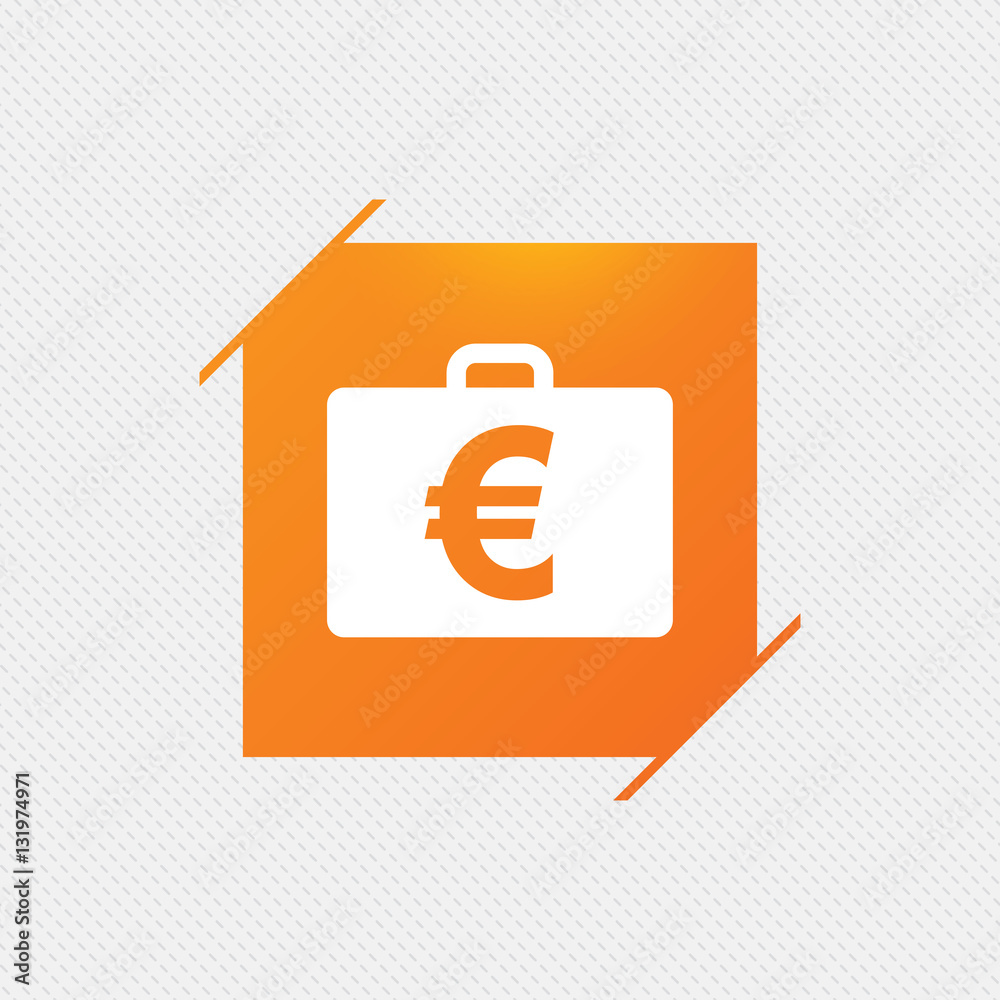 Case with Euro EUR sign. Briefcase button. Case with Euro EUR sign. Briefcase button.