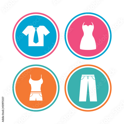 Clothes signs. T-shirt with tie and pants.