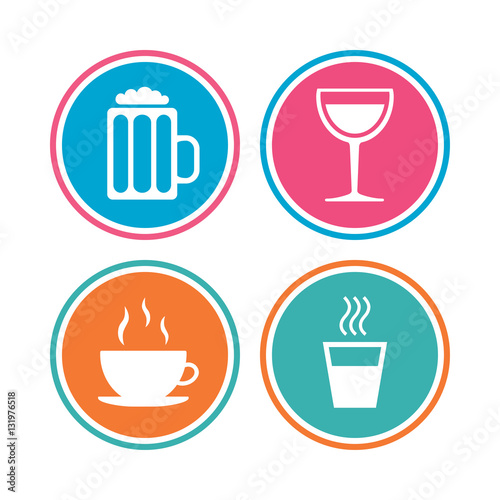 Drinks signs. Coffee cup  glass of beer icons.