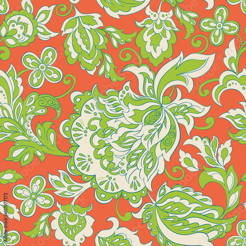 Elegance seamless pattern with ethnic flowers. Vector Floral Illustration in asian textile style