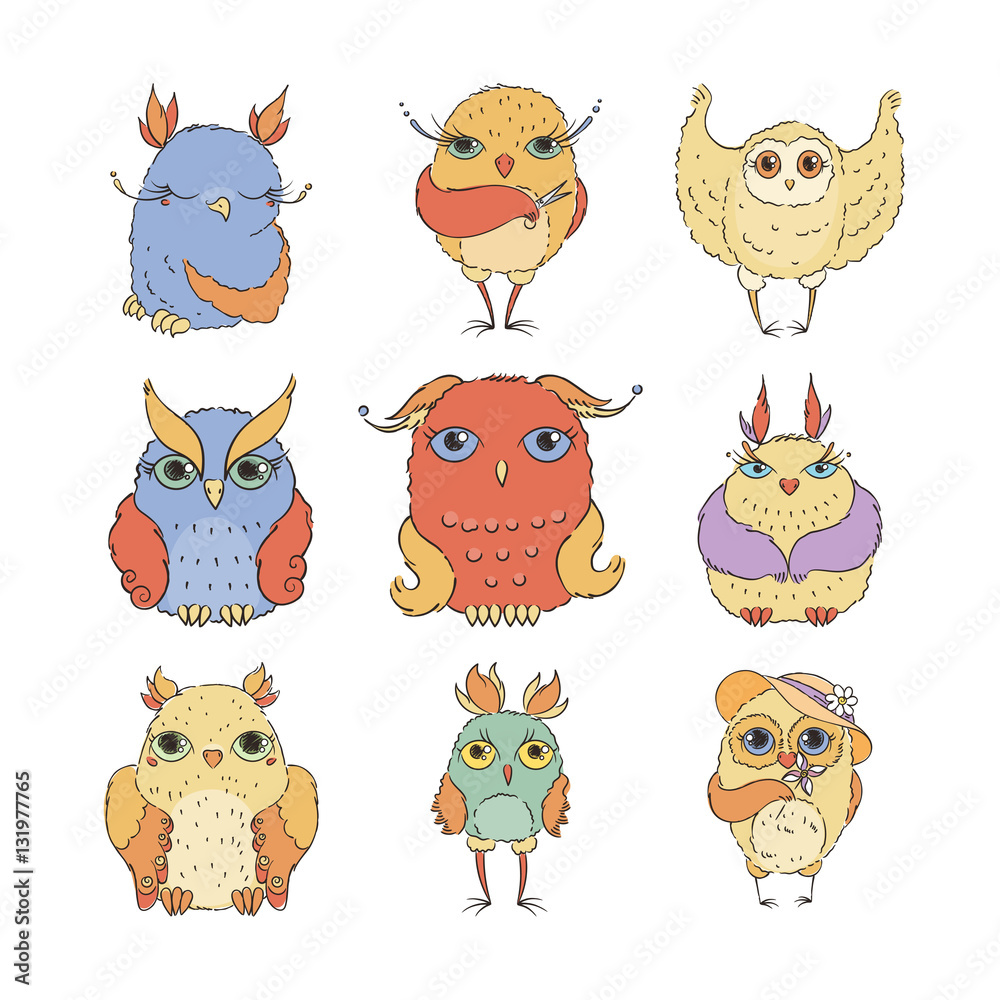Obraz premium Cute cartoon owl. Lovely owlet in doodle style.