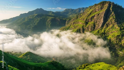 Sri Lanka landscapes nature background. Time lapse of running clouds in Ella, Sri Lanka
 photo