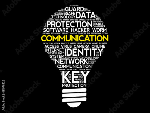 COMMUNICATION bulb word cloud collage, business concept background