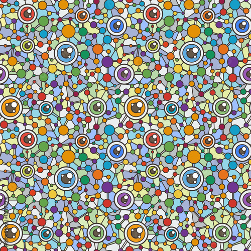Seamless background with cartoon eyes of green monster